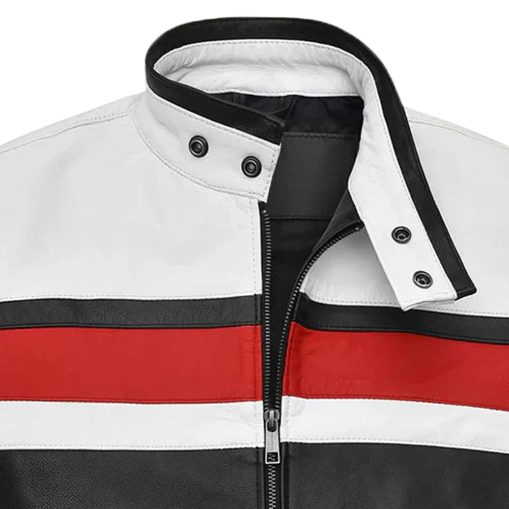 Sporty Men’s White Leather Jacket