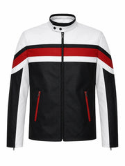 Sporty Men’s White Leather Jacket Front 