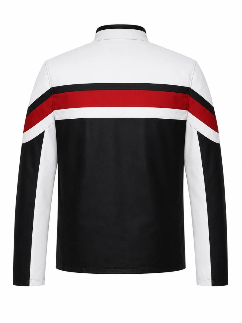Sporty Men’s White Leather Jacket Back 