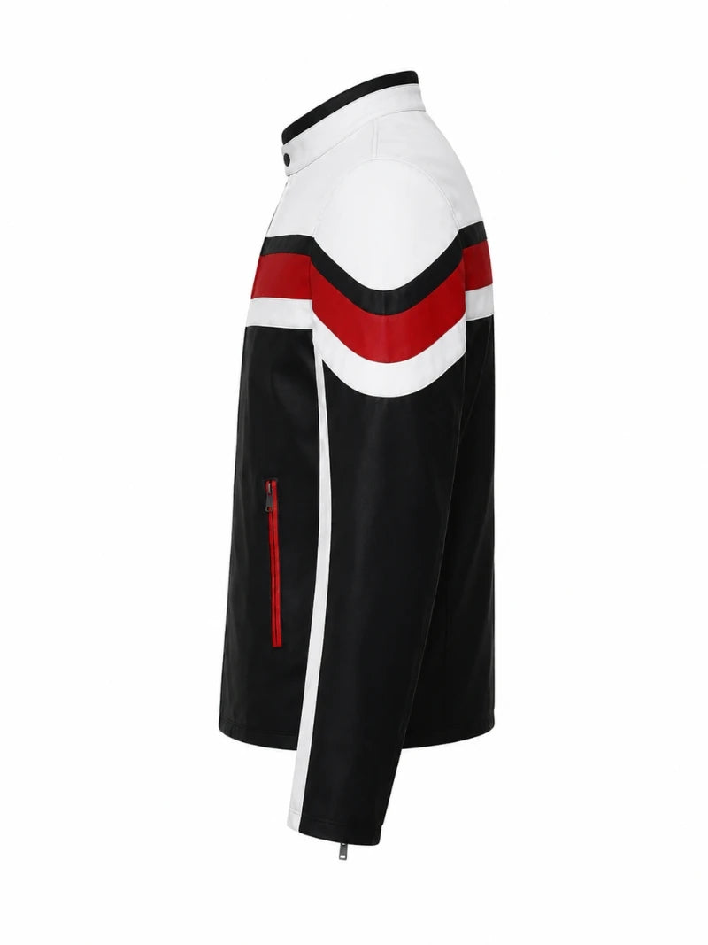 Sporty Men’s White Leather Jacket Left 