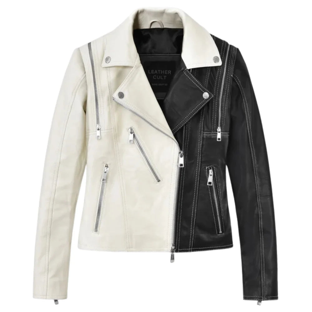 Stylish Black and White Leather Jacket