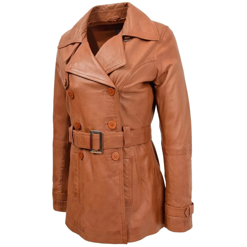 Tan Belted Trench Coat for Women
