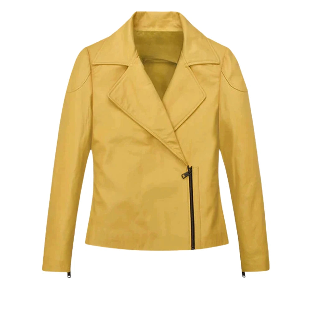 Trendy Yellow Leather Jacket for Women