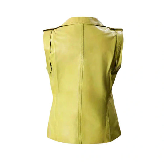 Trendy Yellow Leather Vest Jacket for Women