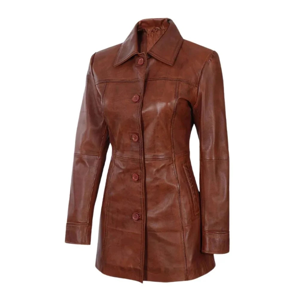 Vintage-Inspired Brown Leather Jacket for Women