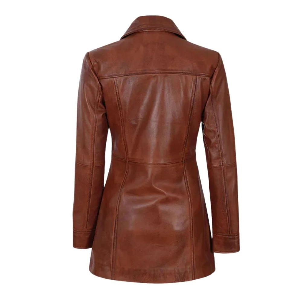 Vintage-Inspired Brown Leather Jacket for Women
