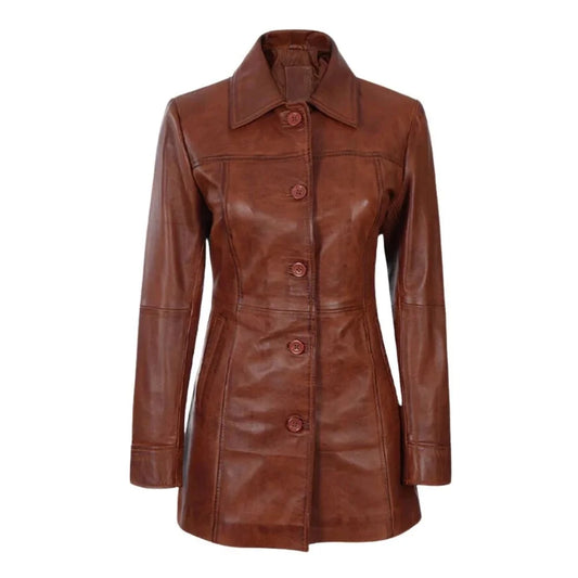 Vintage-Inspired Brown Leather Jacket for Women