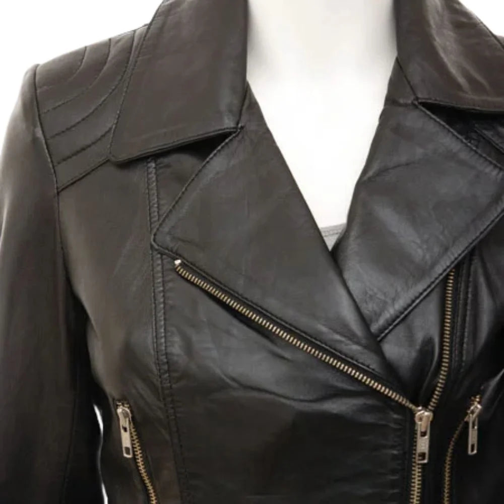 Women Black Belted Leather Jacket