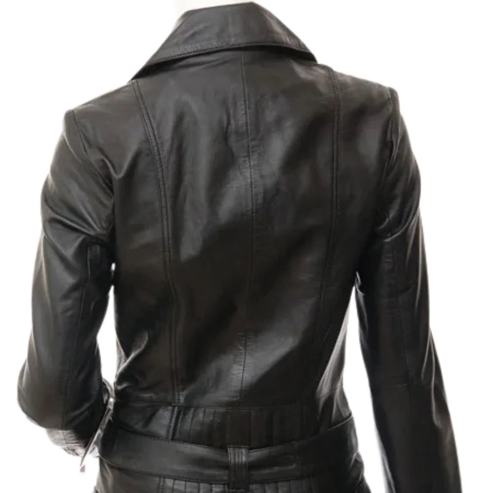Women Black Belted Leather Jacket