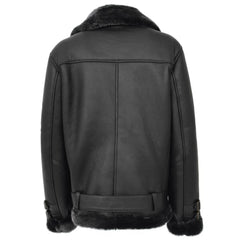 Women Black Belted Shearling Jacket