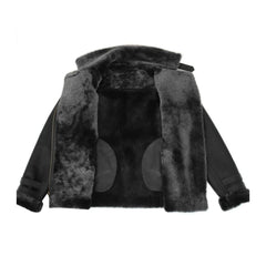 Women Black Belted Shearling Jacket