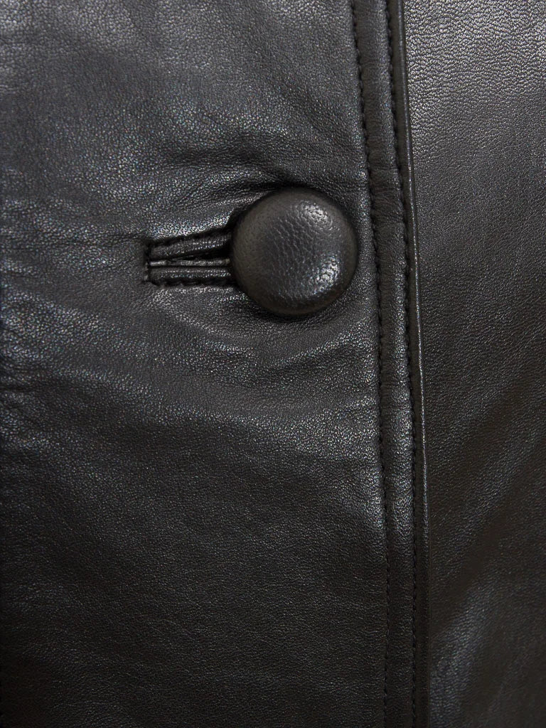 Women Black High-Collar Leather Coat