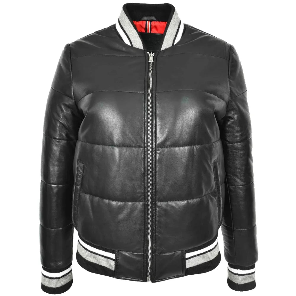 Women Black Leather Bomber Jacket