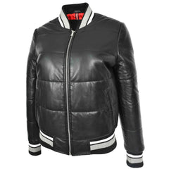 Women Black Leather Bomber Jacket
