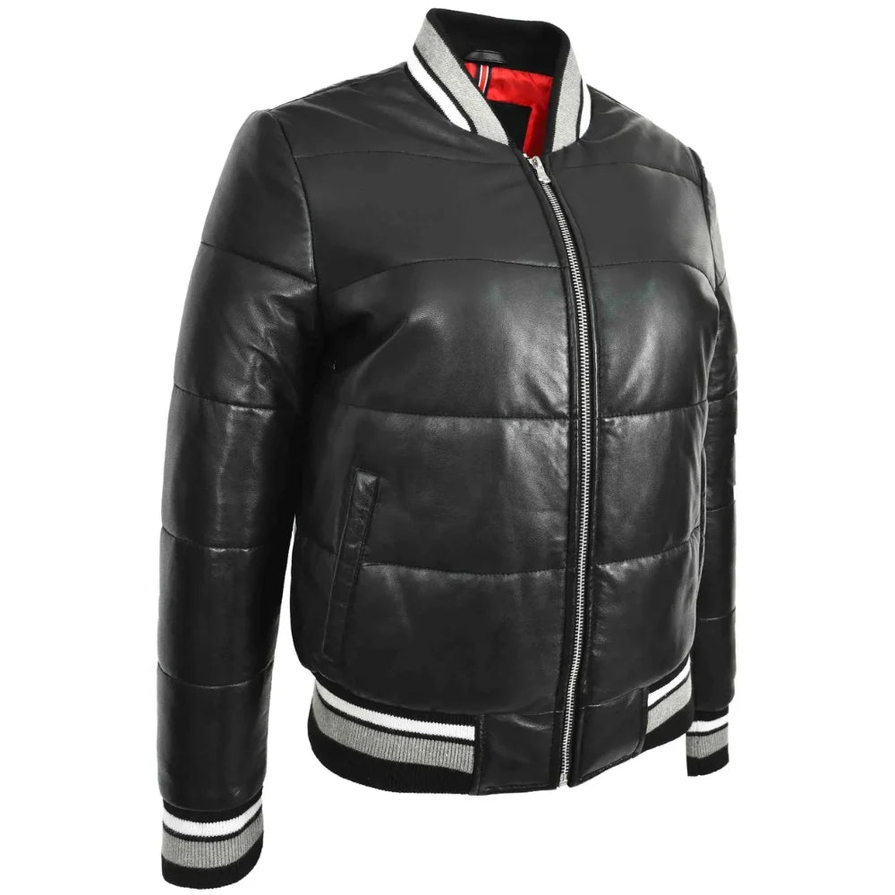 Women Black Leather Bomber Jacket
