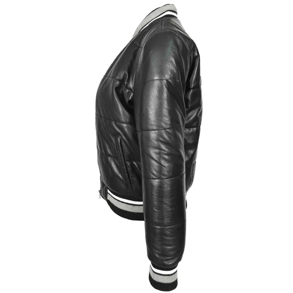 Women Black Leather Bomber Jacket