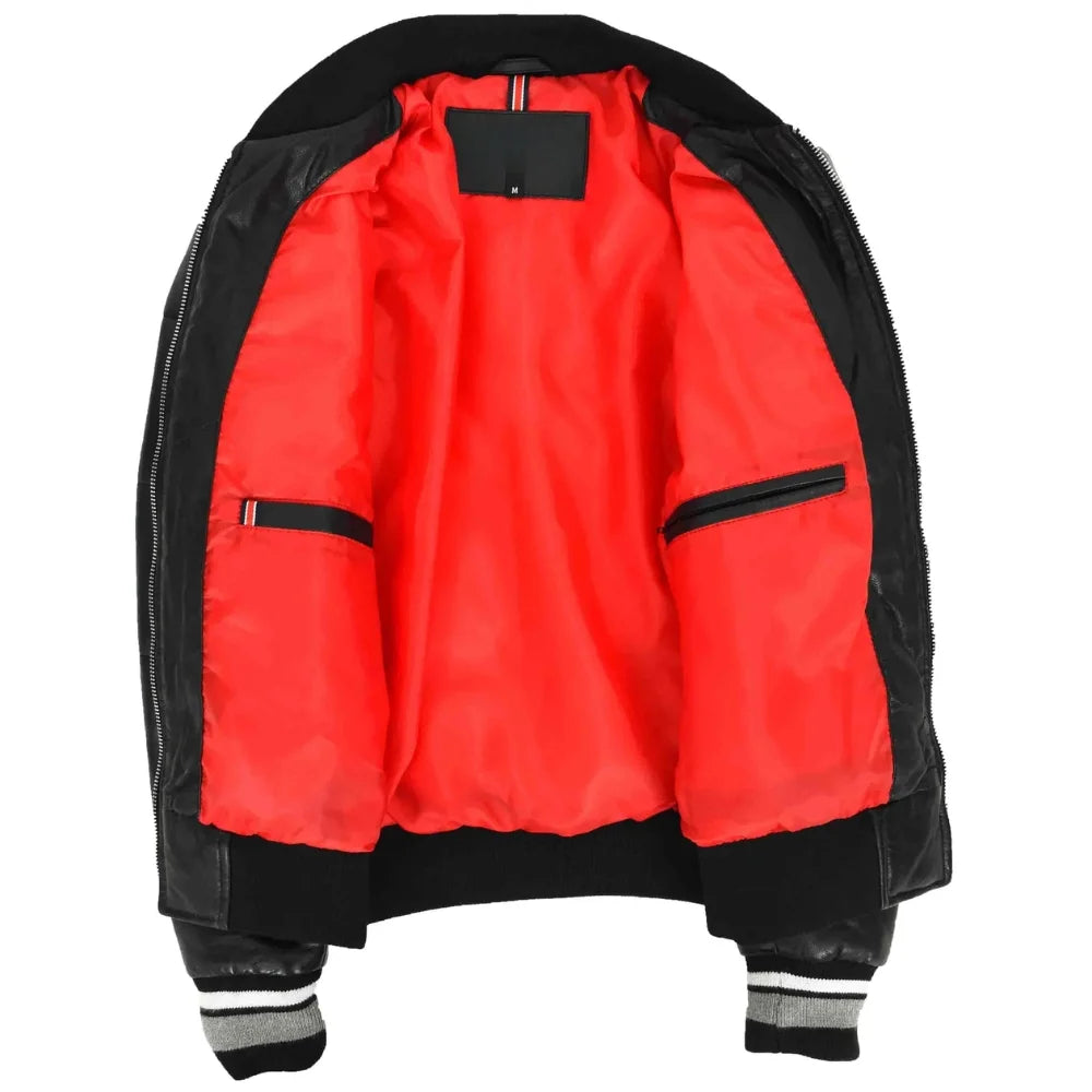 Women Black Leather Bomber Jacket