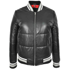 Women Black Leather Bomber Jacket
