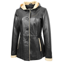 Women Black Leather Hooded Jacket