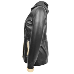 Women Black Leather Hooded Jacket
