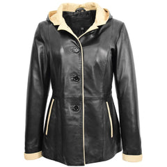 Women Black Leather Hooded Jacket