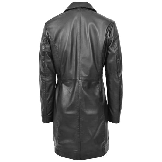 Women Black Leather Long Coat