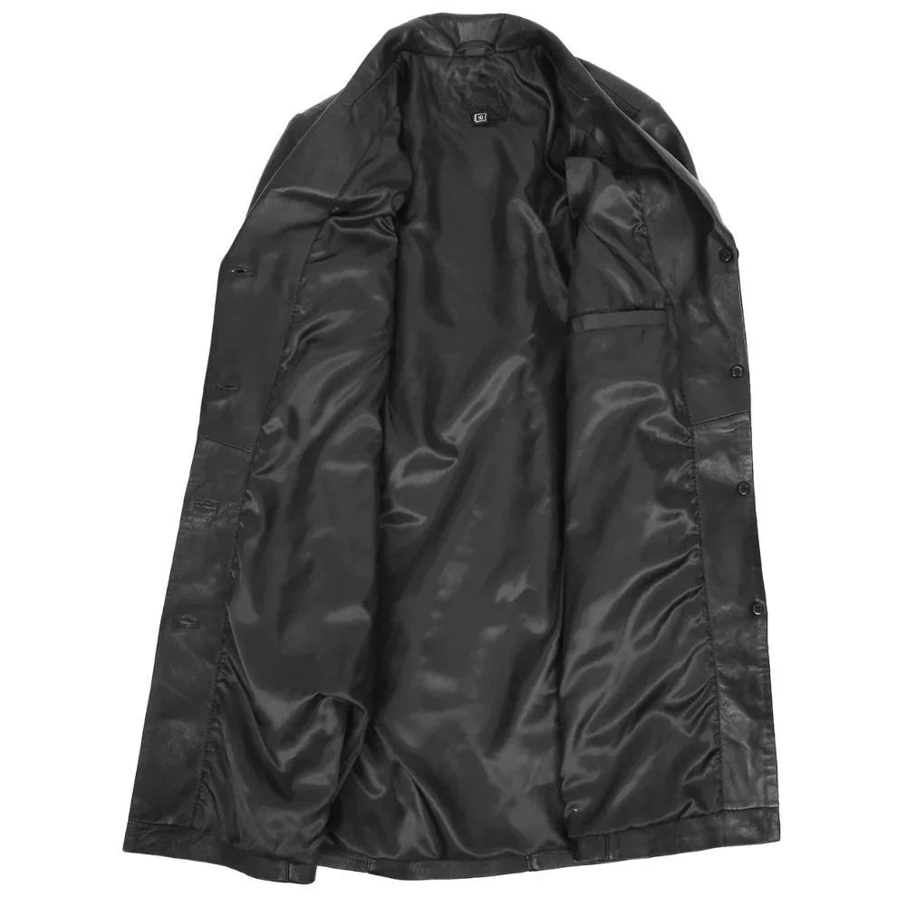 Women Black Leather Long Coat