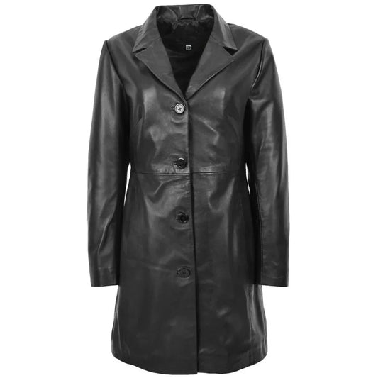 Women Black Leather Long Coat