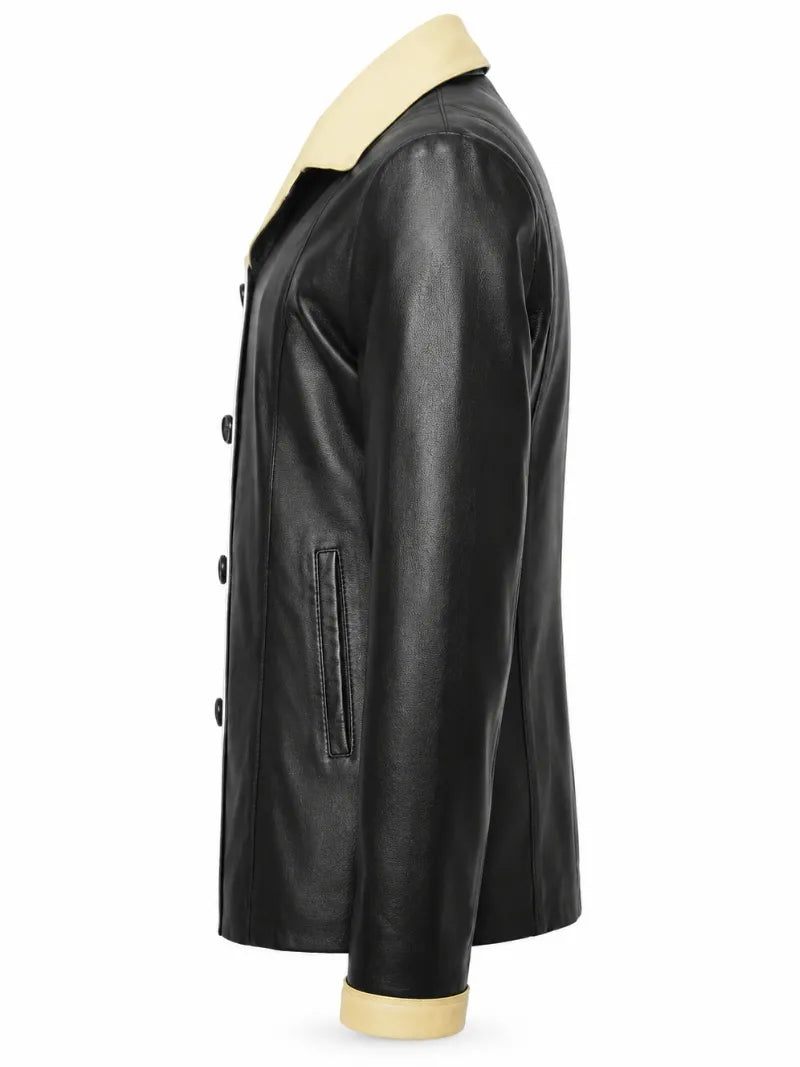 Women Black Leather Office Coat