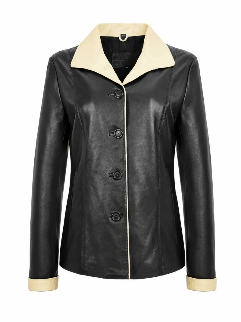 Women Black Leather Office Coat