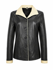 Women Black Leather Office Coat