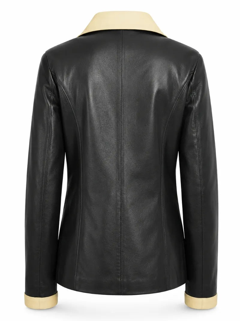Women Black Leather Office Coat