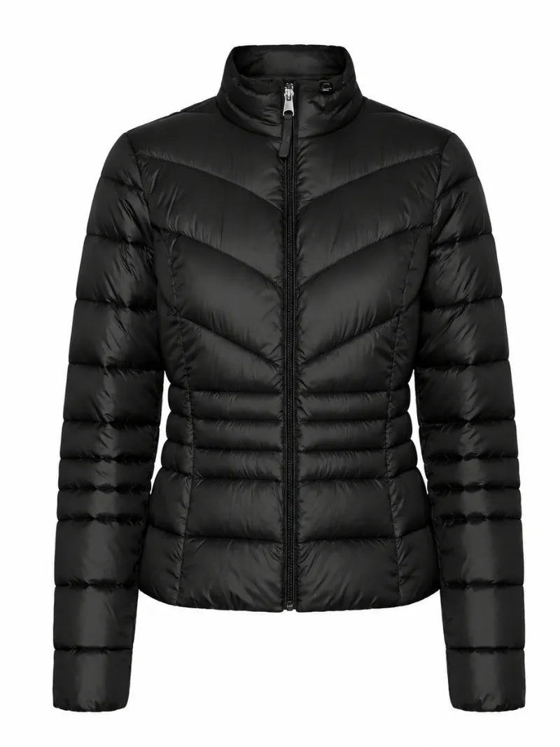 Women Black Puffer Jacket with Quilted Design