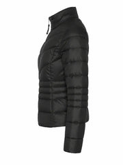 Women Black Puffer Jacket with Quilted Design