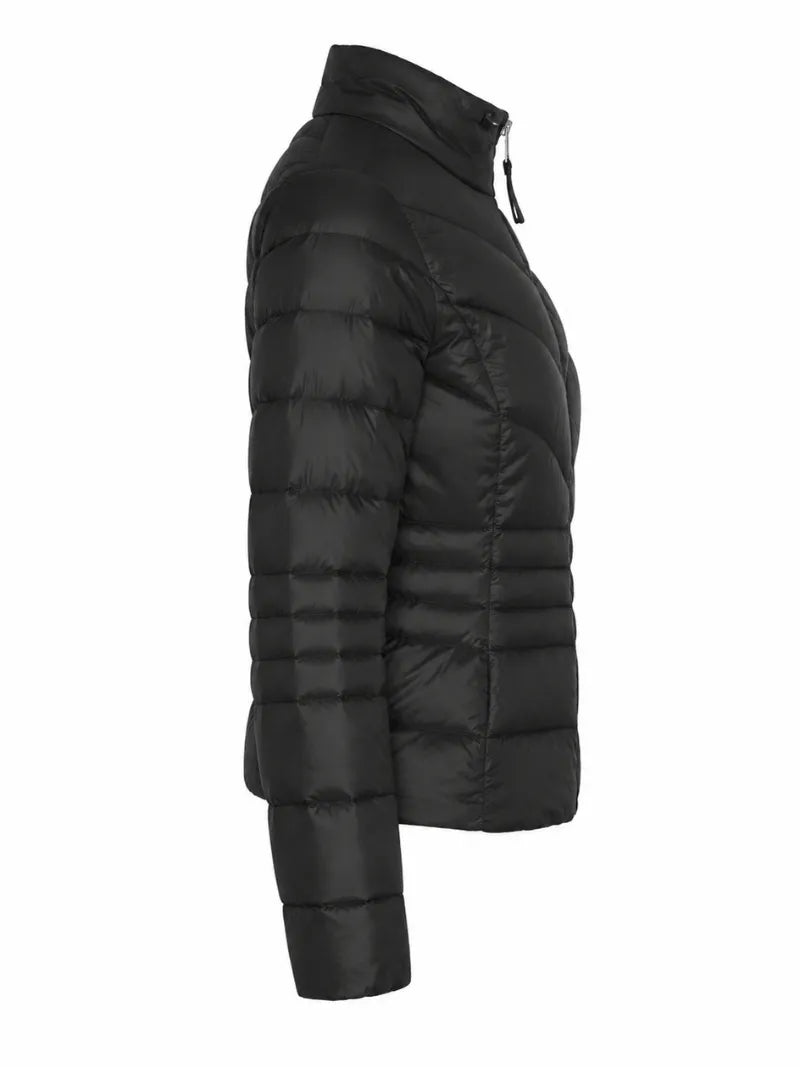 Women Black Puffer Jacket with Quilted Design