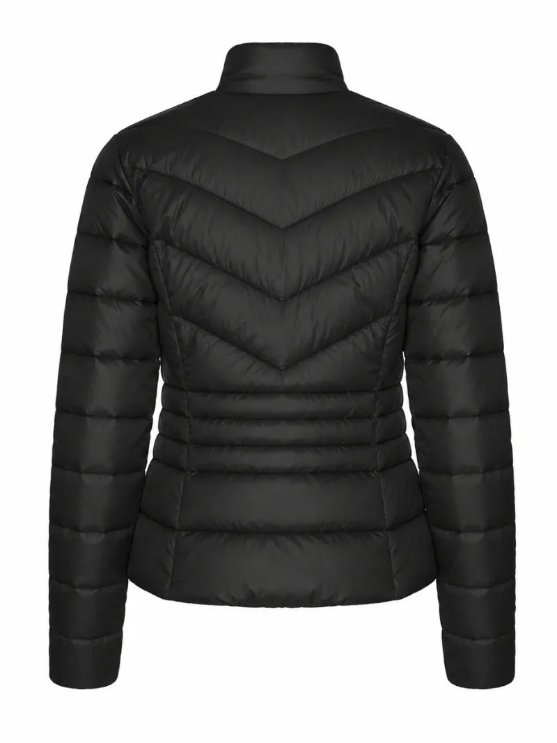 Women Black Puffer Jacket with Quilted Design