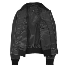 Women Black Quilted Leather Bomber Jacket