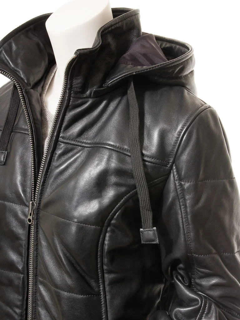 Women's Black Quilted Leather Coat
