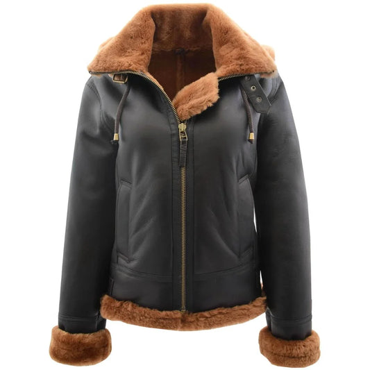 Women Black Shearling Aviator Jacket