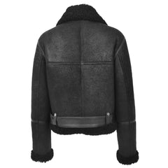 Women Black Shearling Bomber Jacket
