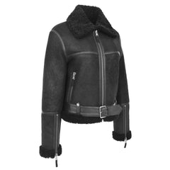 Women Black Shearling Bomber Jacket