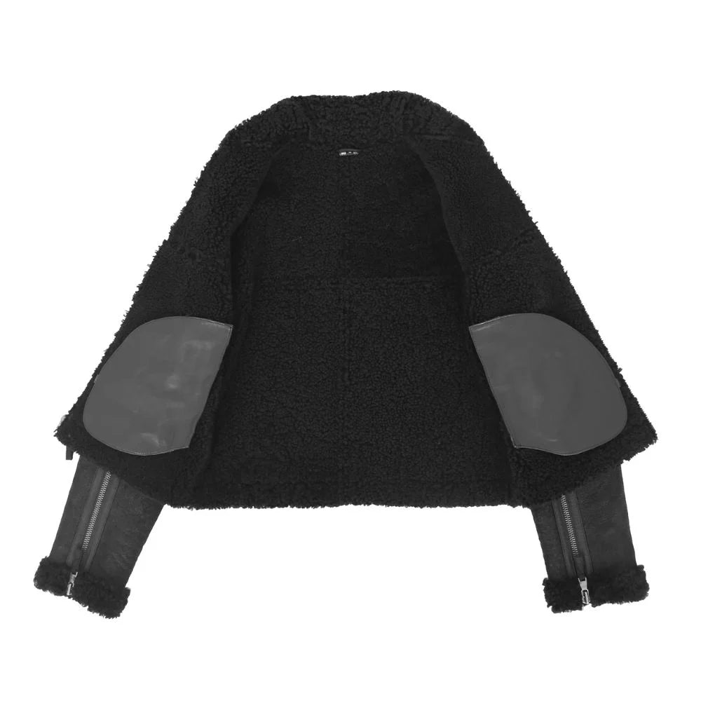 Women Black Shearling Bomber Jacket