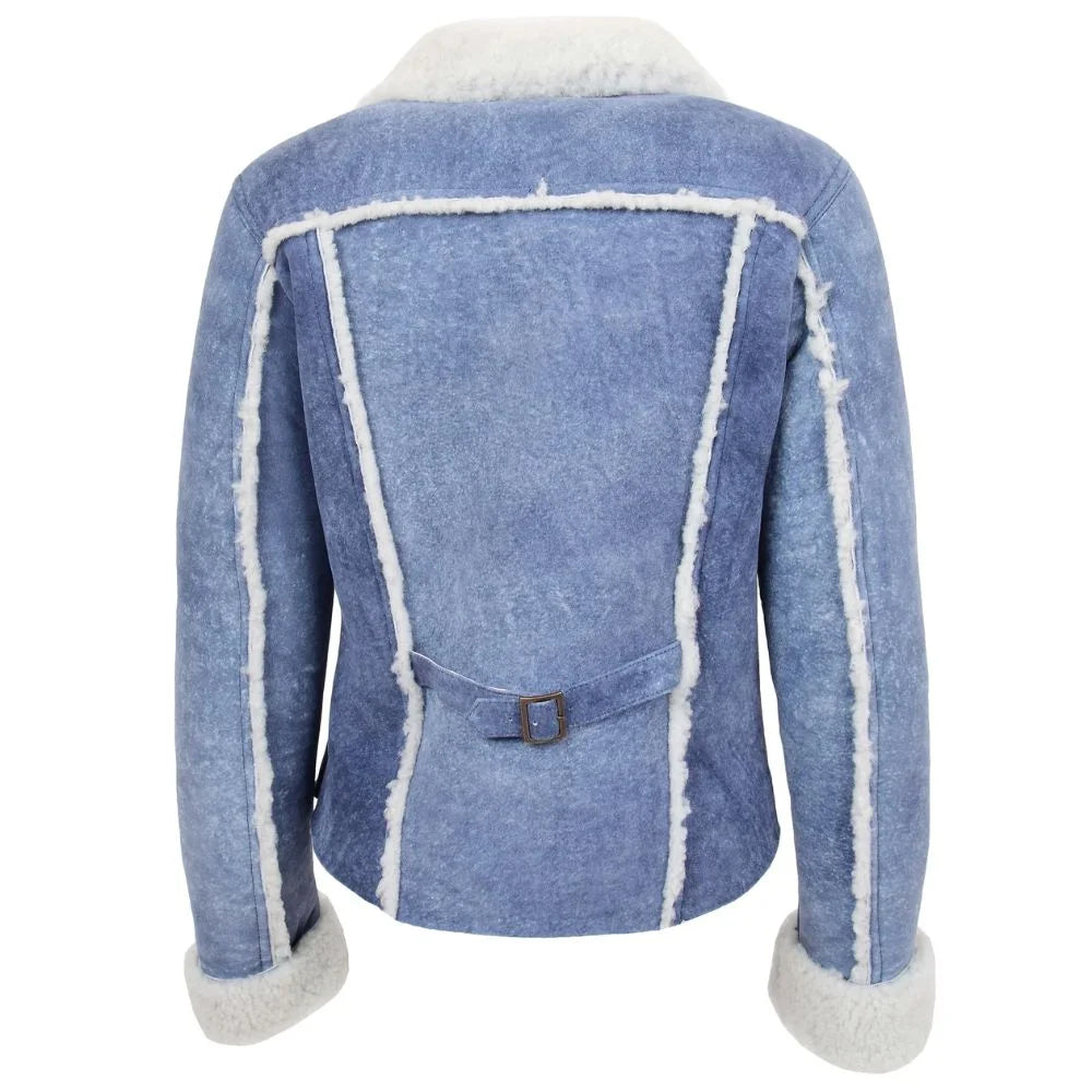 Women Blue Shearling Bomber Jacket