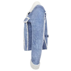 Women Blue Shearling Bomber Jacket