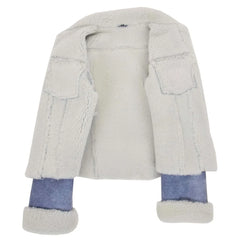 Women Blue Shearling Bomber Jacket