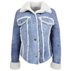 Women Blue Shearling Bomber Jacket