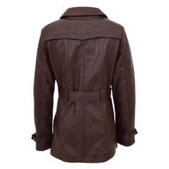 Women Brown Belted Leather Trench Coat