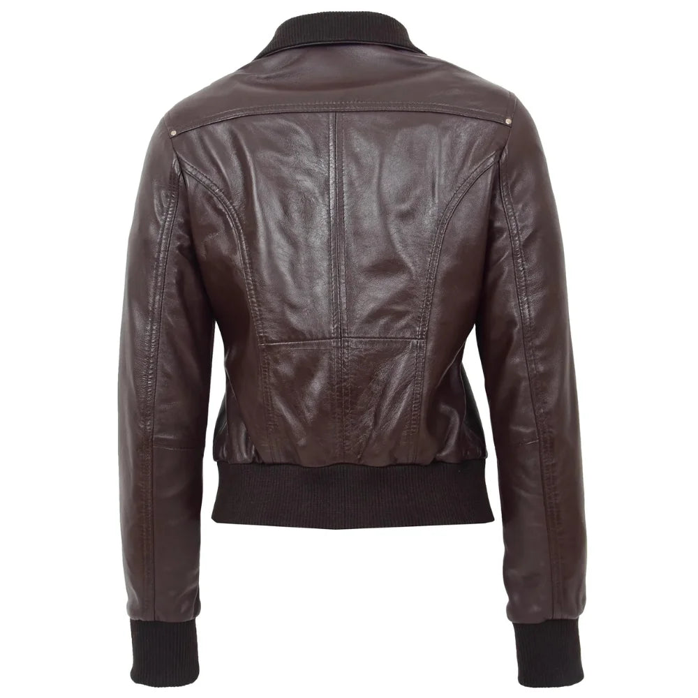 Women Brown Leather Zip Jacket