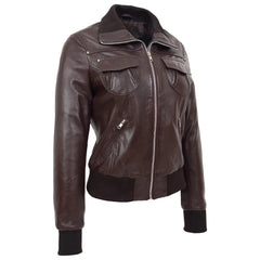 Women Brown Leather Zip Jacket