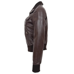 Women Brown Leather Zip Jacket